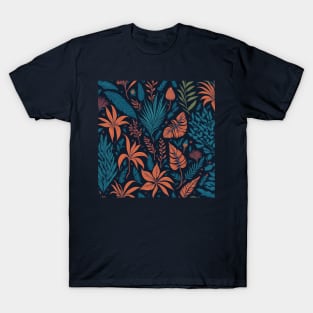 leaves pattern orange and green T-Shirt